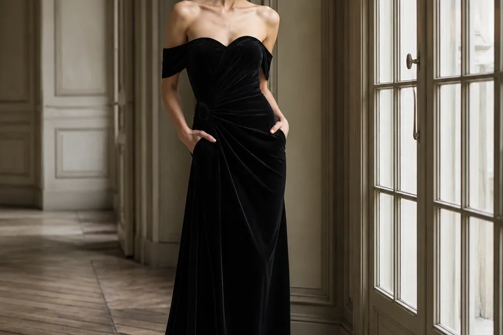 Year-round black velvet long evening gowns that hold up