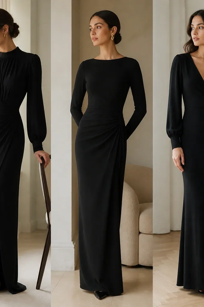 Beginner-friendly long sleeve black evening dress picks