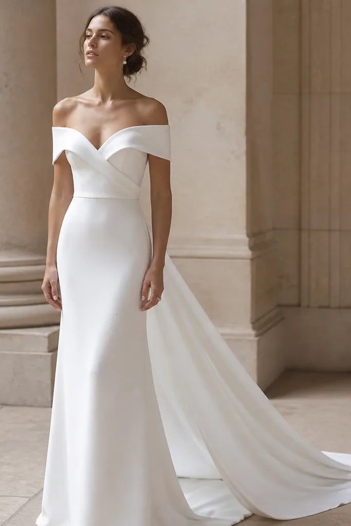 High-end long white evening dresses that read bridal