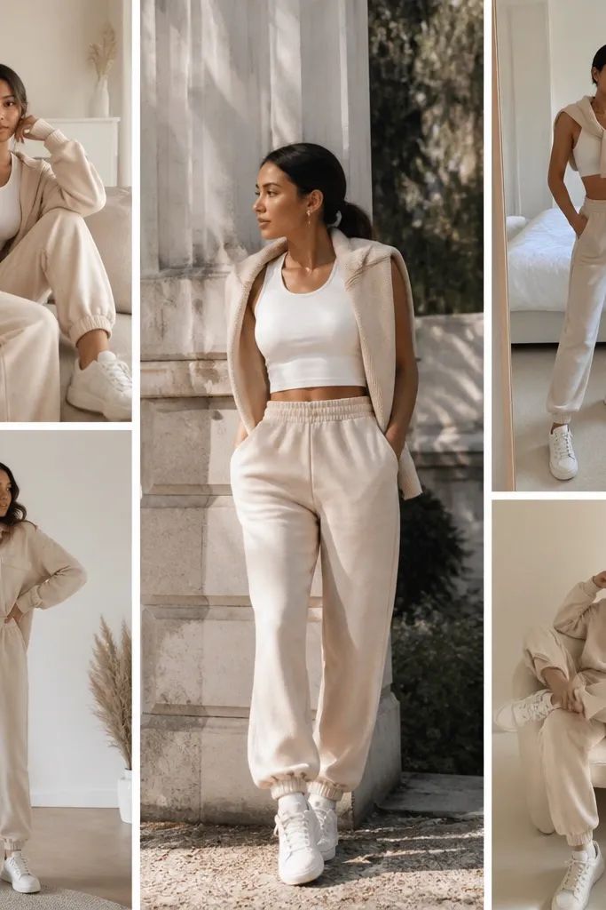 Aesthetic beige joggers outfit women tips