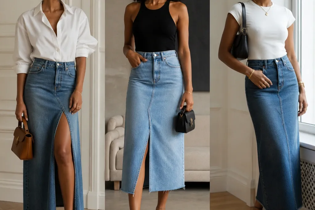Aesthetic denim skirt outfit black women styling tips