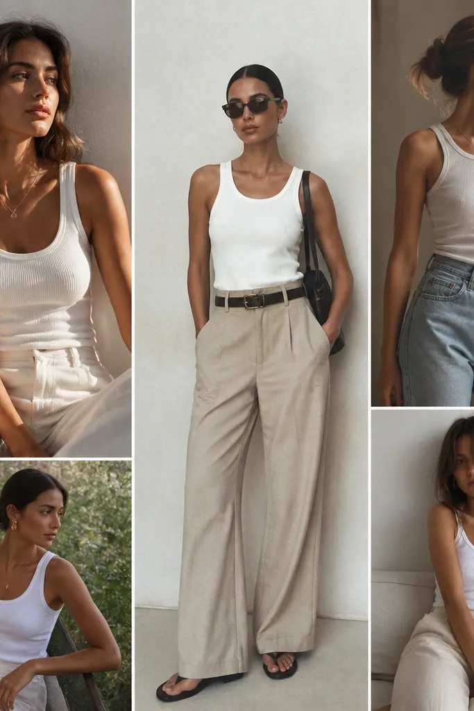 Aesthetic white tank top outfit ideas