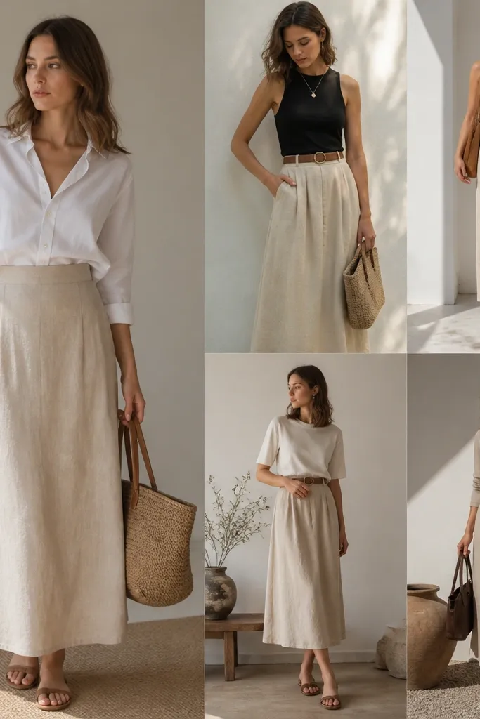 How to style a beige linen skirt outfit for beginners