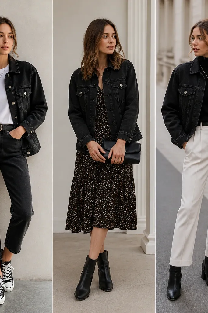 Comparison review of black denim jacket outfit styles