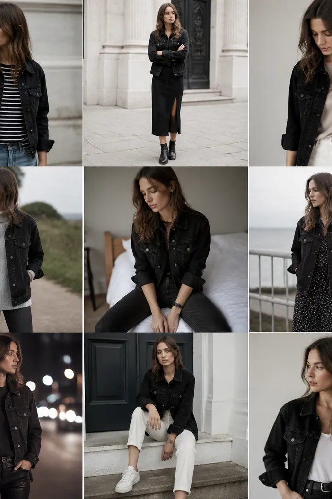 Year-round black denim jacket outfit ideas