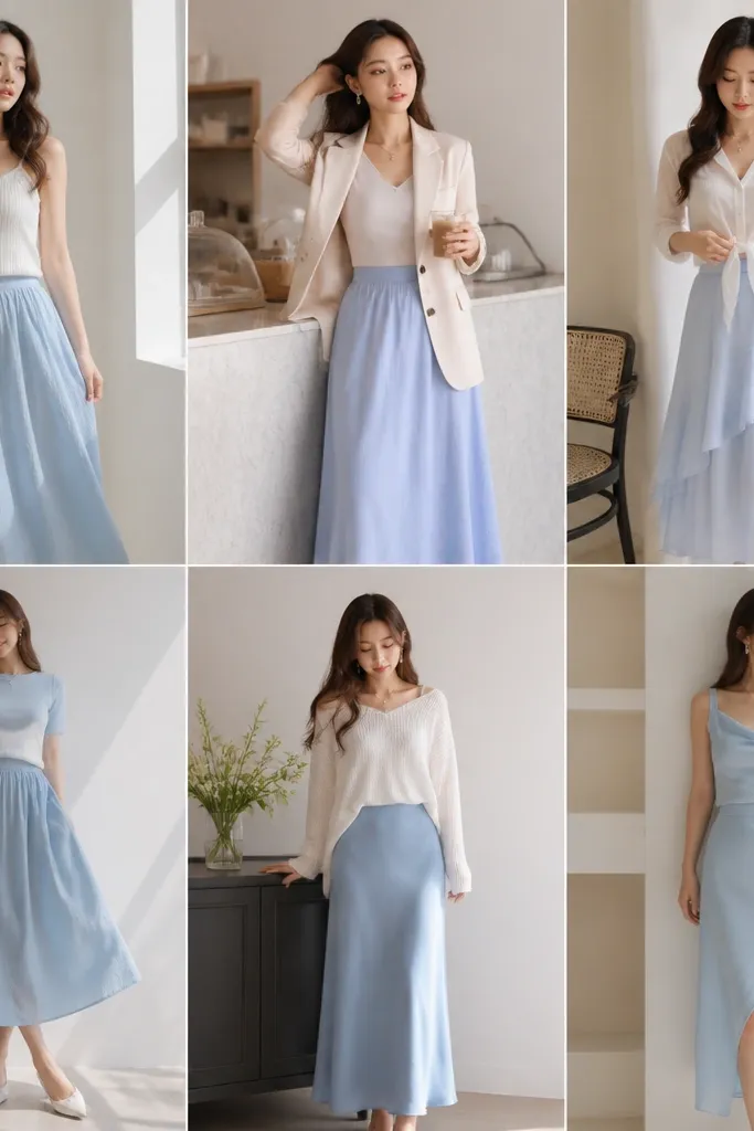 Renter-friendly sky blue skirt outfit ideas