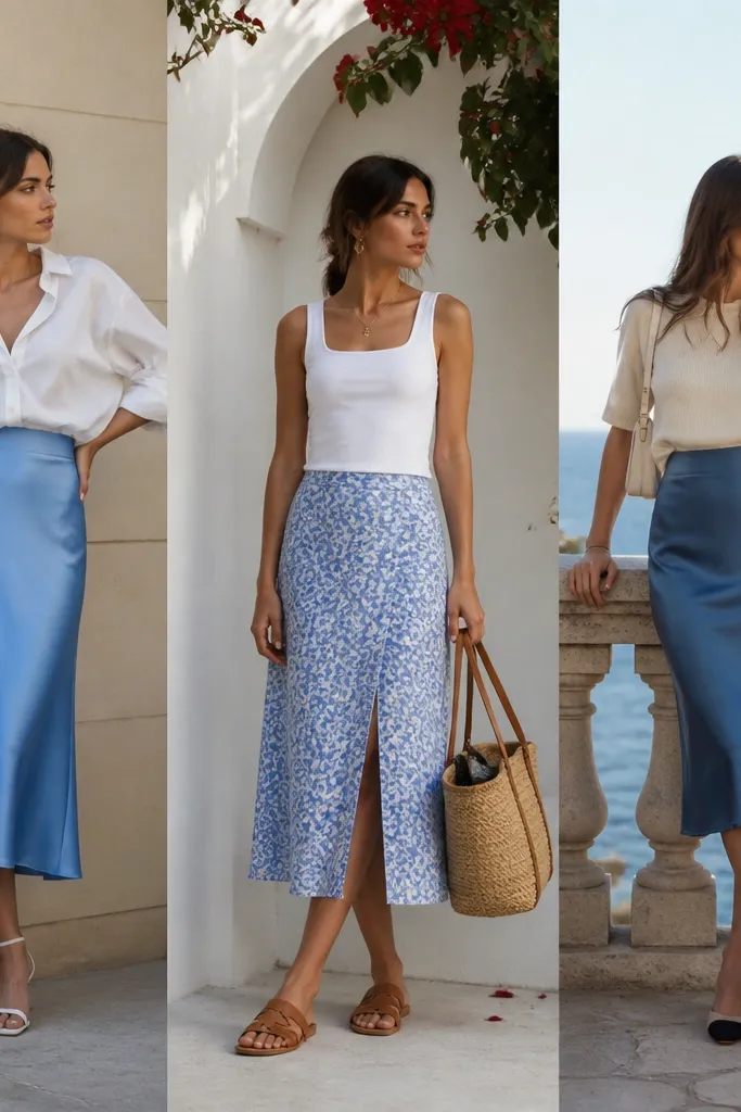 Quick and easy blue skirt outfit ideas