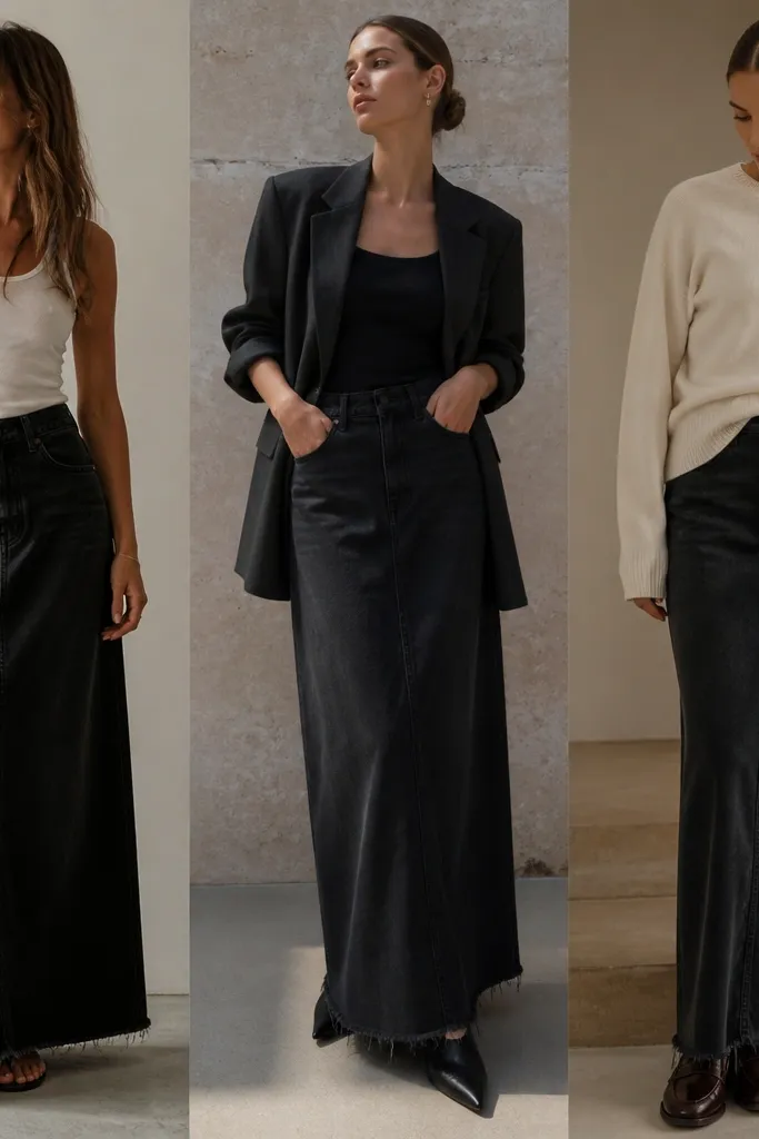 Comparison review black denim skirt outfit ideas for maxis