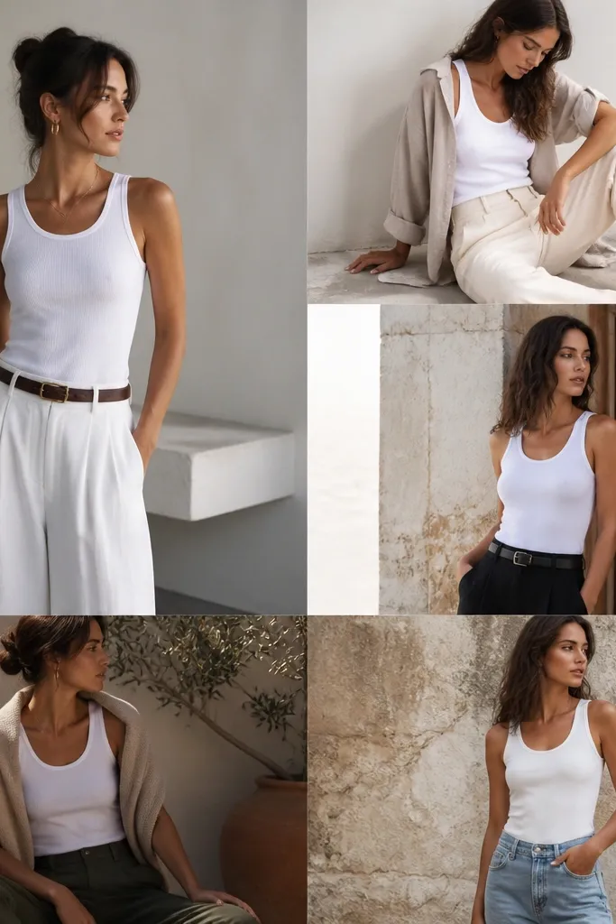 Low maintenance white tank top outfit ideas