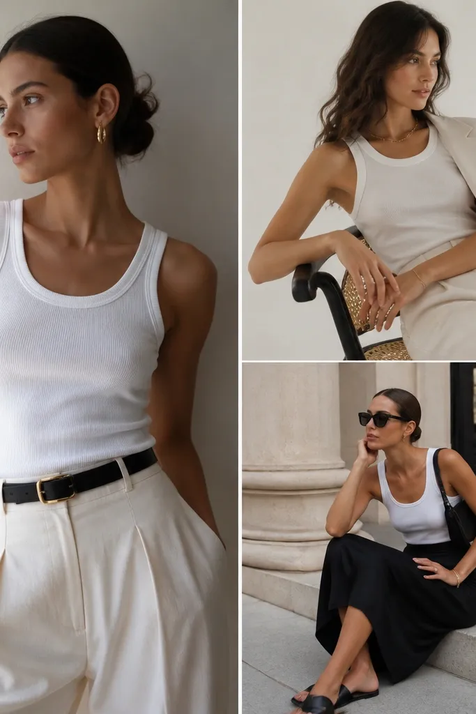 Luxe high end white tank top outfit ideas