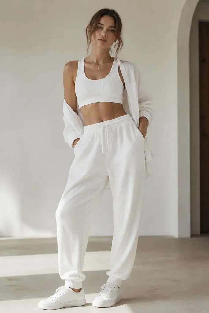 Modern white joggers outfit women outfits