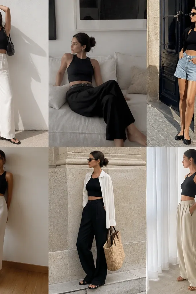 Quick easy black crop tank top outfit ideas