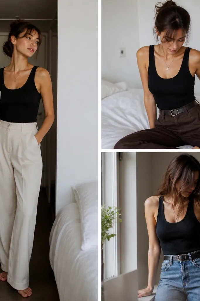 Small space black tank top outfit ideas